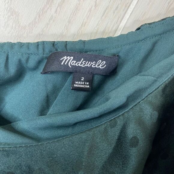 Madewell One-Shoulder Dress Green 100% Silk Green Polka-Dot Size 2 - Picture 3 of 7